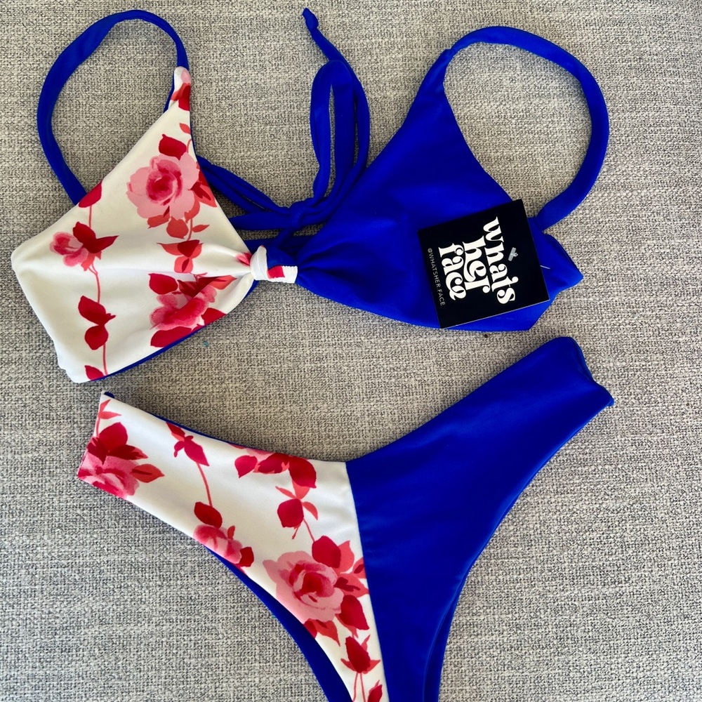 Blue and Floral Bikini Set